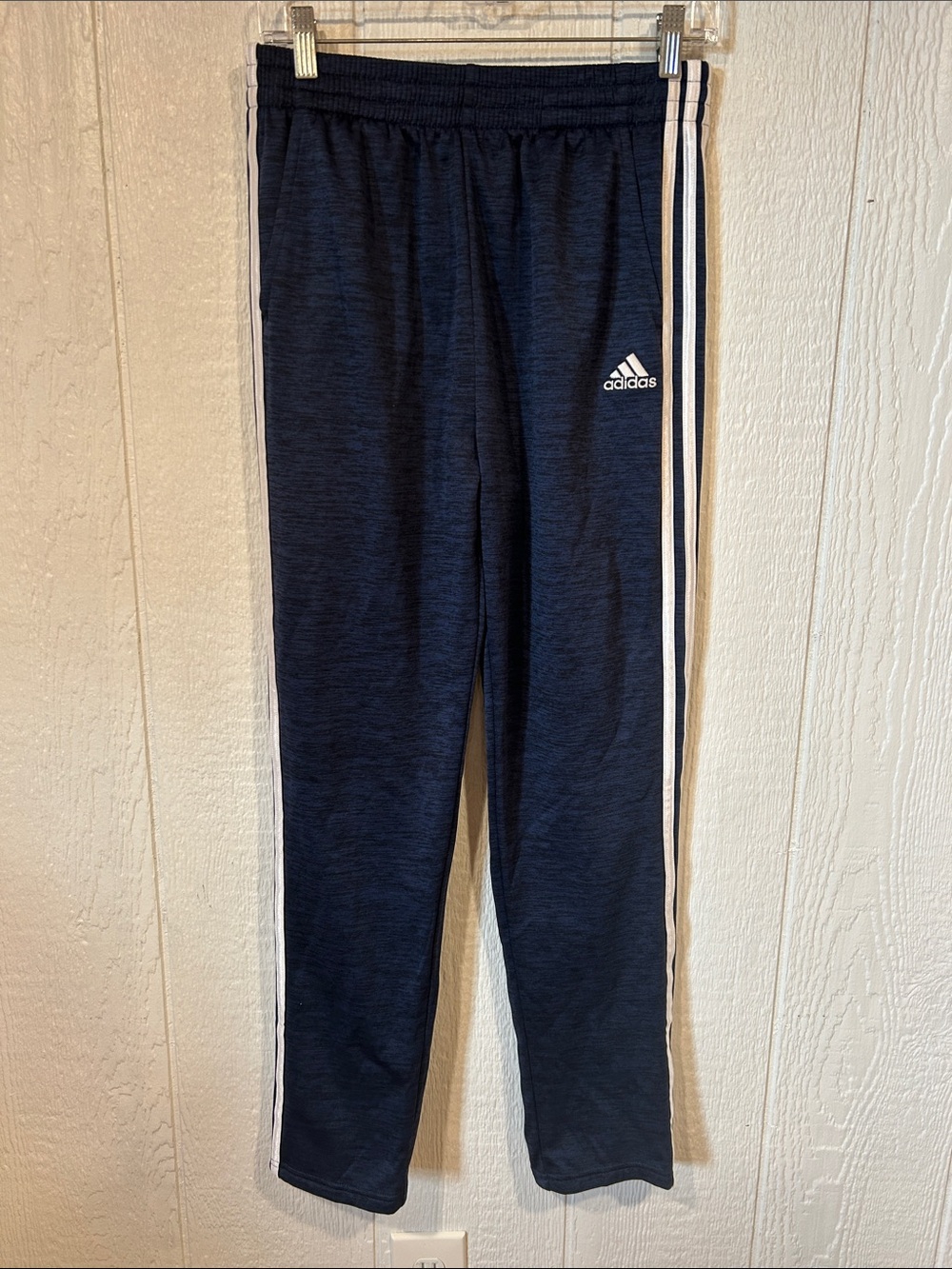 Boys adidas Navy Joggers with White Side Stripes